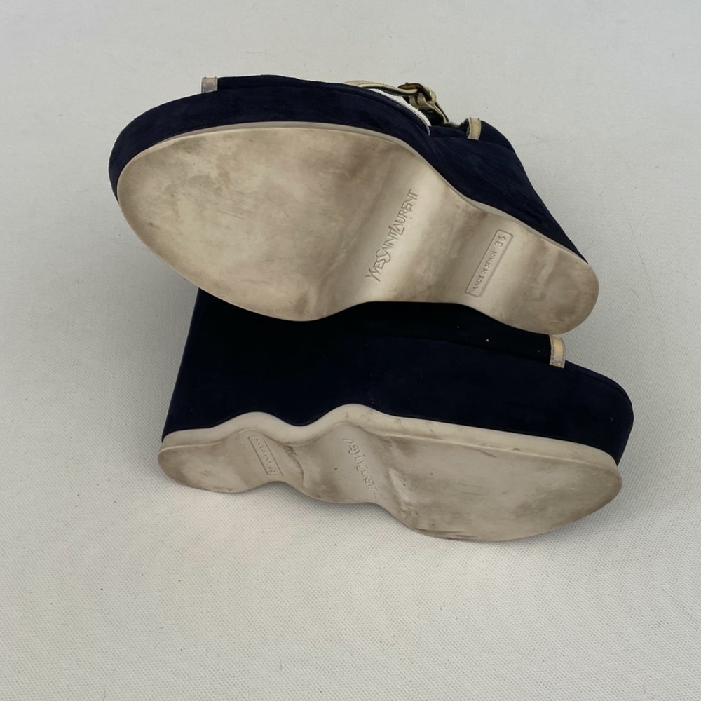 Yves Saint Laurent Navy Suede Wedges Size 36 - Picture 12 of 12